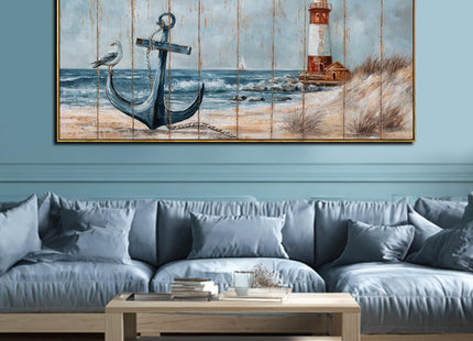 Bird Wall Decor,Beach Wall Art For Living Room, Lighthouse Large Framed Canvas Coastal Pictures Arts for Walls,Blue Poster Prints for Home Office 29"x58"