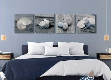 Renditions Gallery Beach Wall Décor Seashell Picture Prints Set of 4 Canvas Wall Art 16 x 16 inches Each Solid Wood Artwork for Cabin Home Office