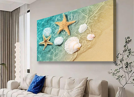 Beach Canvas Wall Art Bedroom Wall Decor Living Room,Ocean Wall Art Office Kitchen Paintings Artwork Modern Starfish Shell Sea Wave Pictures Art Prints Waterproof Ready to Hang-20x40inch