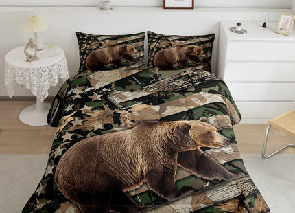 Feelyou Kids Bear Comforter Set Toddler Size Camo Rustic Bear Bedding Set for Boys Teens Decor Camouflage Comforter Farmhouse Cabin Bear Duvet Set 2Pcs