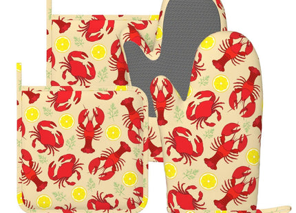 Fun Lobster Lemon Crab Oven Mitts and Pot Holders Sets, 4pcs Silicone Non-Slip Kitchen Mitts Potholders Heat Resistant BBQ Gloves Hot Pads for Cooking Grilling Baking Chef Gifts Decor