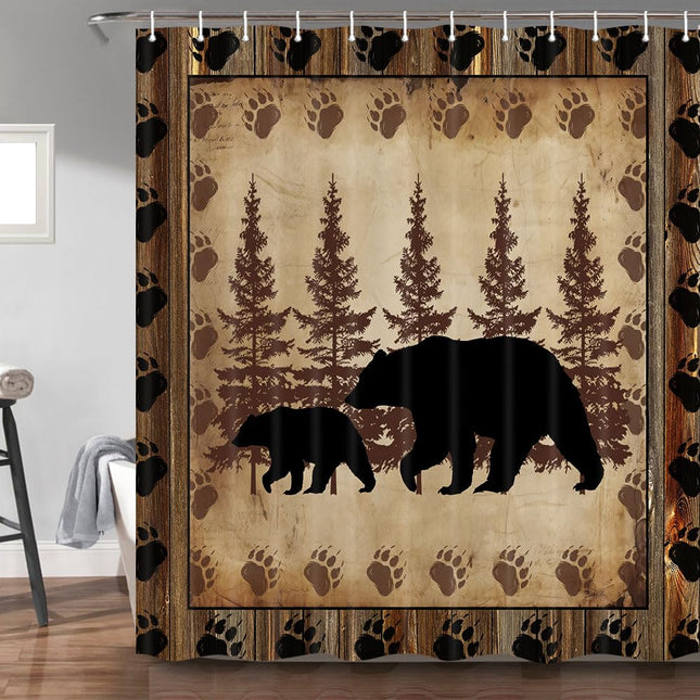 Torich Rustic Cabin Shower Curtain Set, Farmhouse Country Antique Bear Moose Forest Vintage Wood Decor Bath Curtain，Hunting Camping Waterproof Fabric Bathroom Accessories Set with Hooks, 69X72