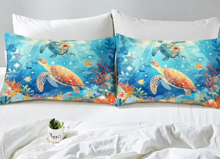 Feelyou Sea Turtle Bedding Set Twin Size Ocean Blue Comforter Cover Set for Boys Girls Teens Beach Coastal Duvet Cover Breathable Summer Holiday Vacation Bedspread Cover Room Decor Animal Quilt Cover