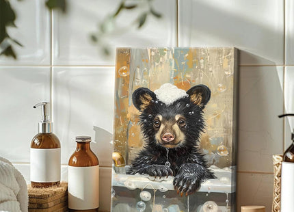 Bear Bathroom Wall Art Set of 2 Funny Animal Pictures Wall Decor Canvas Black Bear Decor Prints Cute Humorous Paintings for Bathroom Restroom Home Decoration 12×16 inch Framed