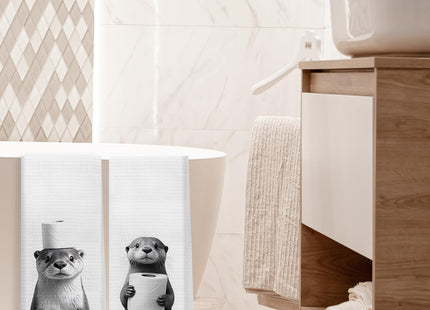 XUNLURY Funny Sea Otter Bathroom Hand Towels, Kids Bathroom Decor, Cute Otter Decorative Hand Towels for Kids Bath Room Washroom, 16x24 Inch Set of 2