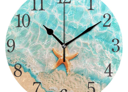 SUABO Blue Starfishes Seashell Wall Clock Arabic Numerals Design Round Wall Clock for Living Room Bathroom Home Decor
