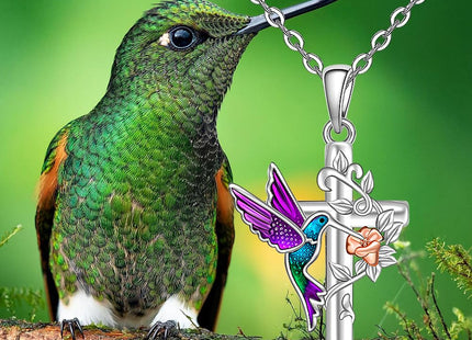 Fenthring Hummingbird Necklace for Women Cross Sterling Silver
