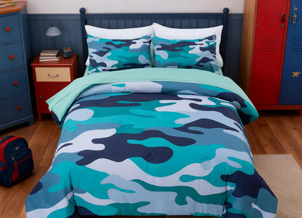 Holawakaka Full Size Camouflage Bedding Comforter Set with Sheets, Boys Girls Men Camo Bed in A Bag 5 Pieces,Kids Teens Dorm Bed Sets Neutral Farmhouse Lodge Cabin Army Bedspread (Aqua, Full)
