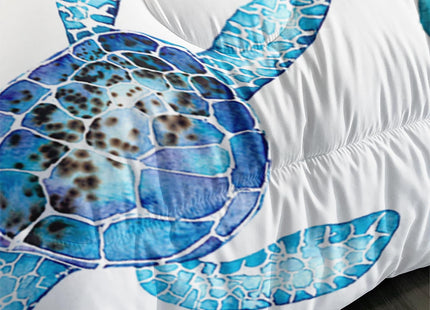 XYNHML Blue Sea Turtle Comforter 3Pcs Ocean Bedding Set Full Coral Starfish Shell Fish Bedding Set for Kid Teen Girl Boy Adult Bed Decor Conch Manta Ray Quilt with 1 Comforter and 2 Pillowcases