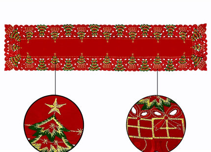 Grelucgo Embroidered Christmas Holiday Holly Tree Table Runner, Dresser Scarf, Rectangular 16 x 72 Inch