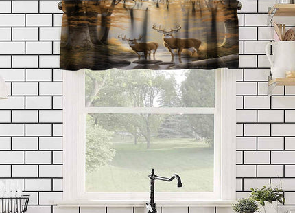 wlsgdsg Rustic Deer Valance Curtain Vintage Country Nature Maple Leaf Forest River Hunting Elk Nature Wildlife Window Treatment Valances Curtains for Living Room Bedroom，54x18Inch 1P