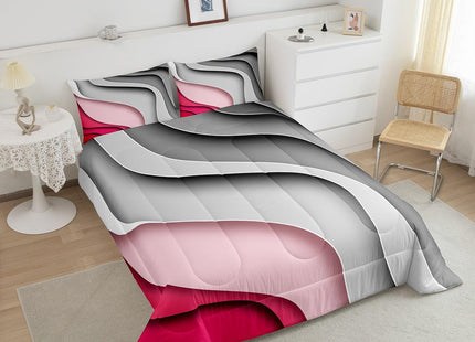 Erosebridal Minimalism Sea Comforter Twin Abstract Bedding Set for Girls Women, Modern Aesthetic Bedding Comforter Sets Summer Beach Duvet Insert, Pink Black Striped Artwork Quilted Comforter 2pcs