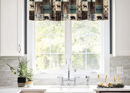 Llylumty Farmhouse Bear Deer Kitchen Valance,Animals Room Darkening Blackout Window Curtains,Rustic Country Vintage Retro Cabin Lodge Huntting Window Treatment 54x18 Inch