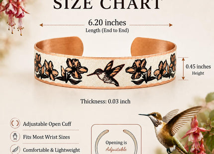 Copper Hummingbird Cuff Bracelet - Adjustable, Memorial Gifts