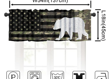 SHElifestyle Rustic Camo Bear Window Curtain Valance, Vintage US Flag Camouflage Hunting Forest Country Farmhouse Window Treatment Valance for Kitchen Bedroom Living Room 54x18inch