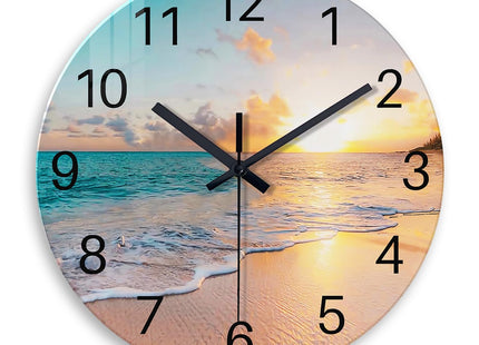 Constantplanet Glass Coastal Wall Clocks Battery Operated 14 Inch