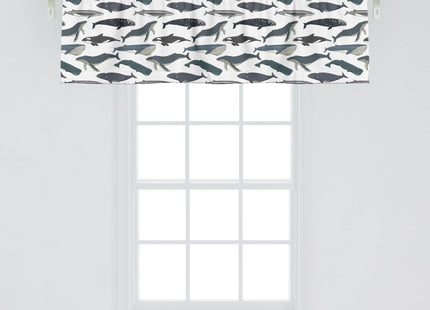 Ambesonne Whale Window Valance Pack of 2, Marine Creatures Aquatic Swimming Humpback Whale Species Nautical, Rod Pocket Curtain Valances for Kitchen Bedroom, 54" X 18", Slate Blue and Purpleblue