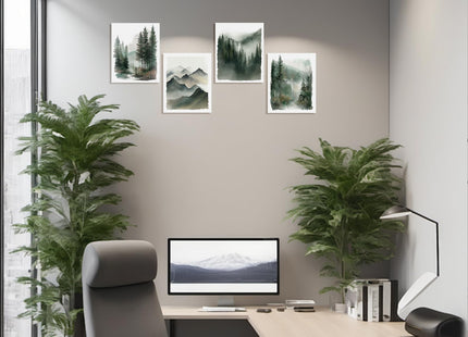 DOODLREAM 4Pcs Unframed Mountain Forest Canvas Wall Art for Home Decor