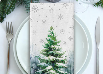 Croar Winter Pine Tree Kitchen Dish Towel, Snowy Snowflake Farmhouse Drying