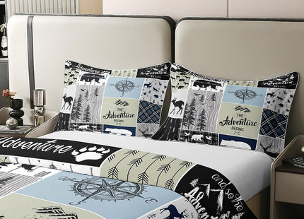 Erosebridal Retro Cabin Rustic 100% Cotton Duvet Cover Country Farmhouse Lodge Comforter Cover Twin Size For Kids Bear Moose Deer Bedding Set Hunting Wild Animal Bedclothes Rustic Decorations For Home