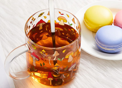 Chengu Mushroom Mug with Handle, 15 oz Clear Mushroom Glass Cup Gift