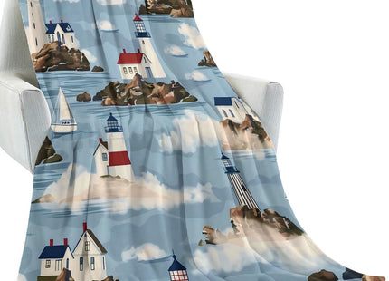 amepay Coastal Lighthouse Blanket Gifts for Kids Women Adult Girls,Sailboat Scenic Seascapes Cloud Throw Blankets,Soft Comfy Lightweight for Home Couch Bed Sofa Christmas Decor,Nautical Art 50x60in