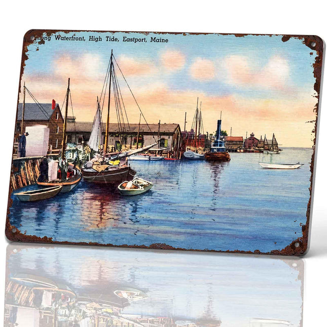 Eastport Maine Waterfront Vintage Metal Wall Art Signs 8X12 Inch