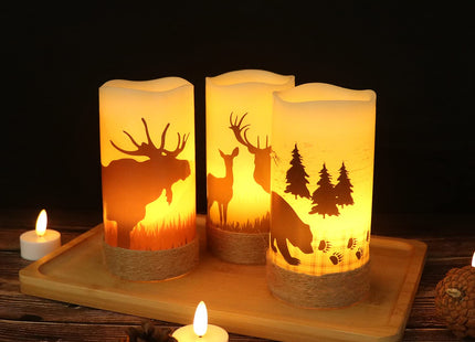 GenSwin Flameless Led Candles with Hemp Rope & Timer Deer Moose Bear