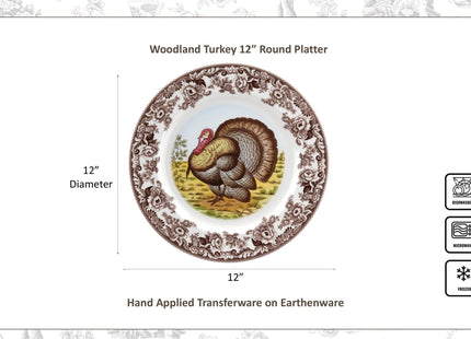 Spode Woodland Round Serving Platter, Turkey - Brown/White