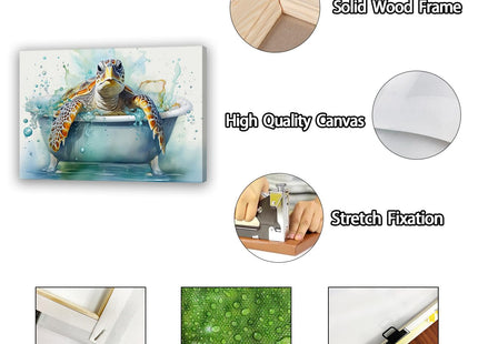 QIXIANG Sea Turtle Bathroom Wall Art Funny Sea Turtle in Bathtub Canvas Painting Art Ocean Animal Watercolor Pictures Framed Ready to Hang (Sea Turtle 2, 12.00" x 18.00")
