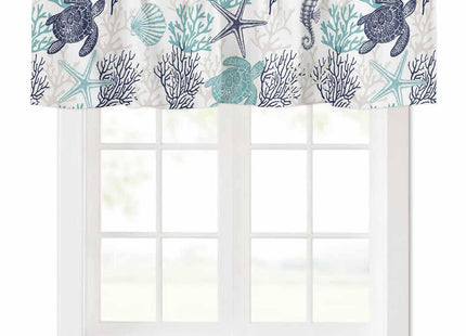RisQiten Teal Blue Coastal Valances for Windows, Summer Beach Kitchen Curtains Window Treatment Nautical Decor, Sea Turtle Coral Ocean Rod Pocket Short Window Valances for Living Room/Bedroom, 54"x18"