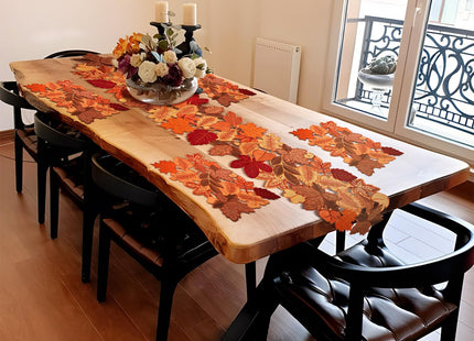 Fall Table Runner 72 Inches Long Autumn Maple Leaf Embroidered Runner