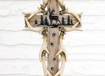 AMAJY Rustic Woodland Deer Antler Wall Hanging Cross