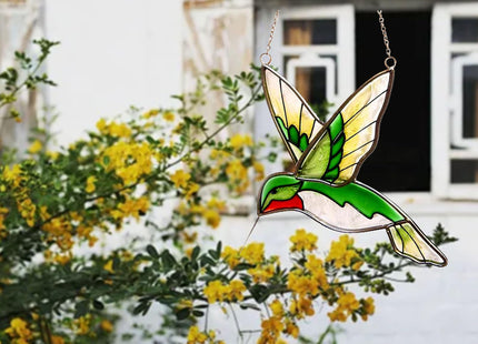 Hummingbird Stained Glass Suncatcher, Ruby-Throated Window Hanging