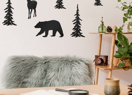 Moxweyeni 6 Pcs Metal Pine Tree Wall Art, Deer Bear Decor, Black