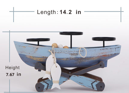 Nautical Candle Holder for Beach House Table & Lake House - Ocean Themed Farmhouse Boat Candlestick Holders, Marine Beach Style Handmade Coastal Accent, Housewarming Gifts