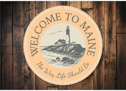 Welcome to Maine Lighthouse Round Sign - 18-inch Circle