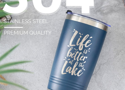 Onebttl Lake House Gifts, Lake Life Gifts for Women/Men, 20oz Insulated Tumbler, Perfect for Boat Owner/Lake Lovers - Life is Better at the Lake (Blue)