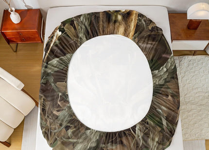 Camo Deer Kids Sheet Queen Size,Dead Branches Wild Animals Hunting Bedding Set,Boys Girls Adults Room Decor,Rustic Farmhouse Camouflage Brown Retro Bed Sheet Set 4pcs(Fitted + Flat + 2 Pillowcases)