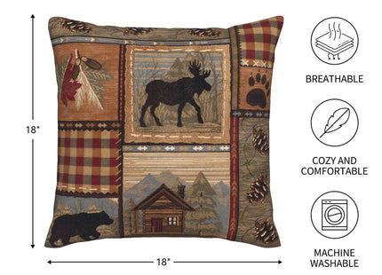 DATANSEN Set of 2 Square 18x18 inch Retro Brown Throw Pillow Covers Rustic Lodge Bear Moose Decorative Throw Pillowcase for Home Sofa Thick Cotton Linen Cushion Cases (45x45 cm) Paw Prints Cabin