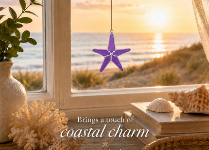 Purple Stained Glass Starfish Suncatcher 3 in Coastal Home Decor mom Gifts