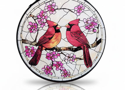 Cardinal Suncatcher, 7.8 Inch Cardinal and Cherry Blossom Flower Stained Glass Suncatcher for Window Hanging Bird Sun Catchers Red Cardinal Gifts for Women