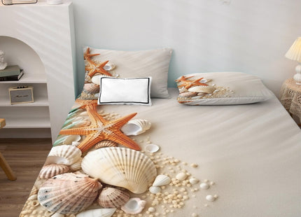Full Size Sheet Sets - Beach Theme Bed Sheets, Starfish Seashell Bedding Sheets & Pillowcases, Soft Microfiber & Deep Pocket & Wrinkle Free Sheet Set, 1 Fitted Sheet, 1 Flat Sheet, 2 Pillow Cases