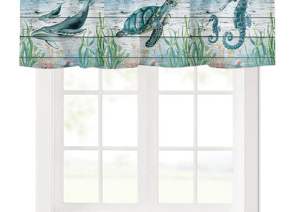 Sea Turtle Valances for Windows, Nautical Shark Valance Curtains, Coastal Marine Life Kitchen Curtains, Bathroom Curtains Window 54x18 Short Curtains, Kitchen Window Curtains Over Sink, Cafe Curtains
