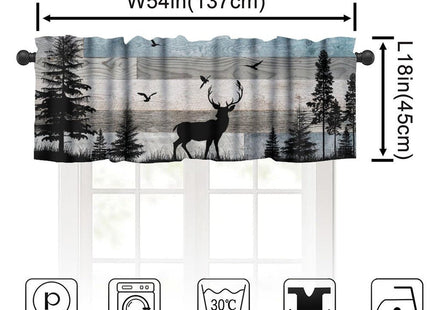 JanJCurt Rustic Deer Valance, Retro Cabin Farmhouse Country Blue Brown Wooden Wild Animals Deer Bird Print Blackout Window Valance for Living Room Bedroom Kitchen, 54x18inch