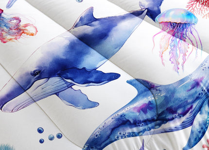 XYNHML Whale Jellyfish Shark Bedding Dolphin Coral Comforter 3Pcs Twin Underwater Fish Starfish Quilt Set for Kids Teens Girls Boys Clownfish Seaweed Bed Decor Set with 1 Comforter and 2 Pillowcases