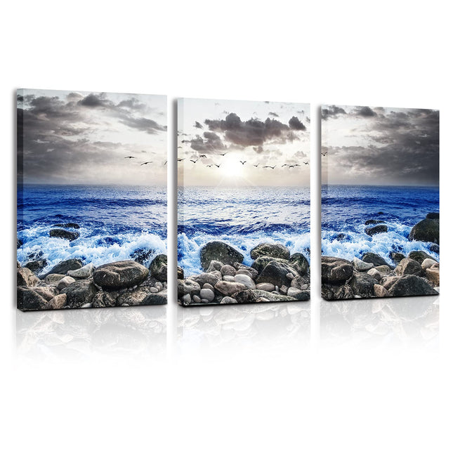 SERIMINO Beach Coastal Wall Art for Living Room, Ocean Landscape Art Prints
