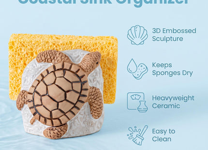 Ceramic Sea Turtle Sponge Holder White Coastal Kitchen Sink Caddy Organizer