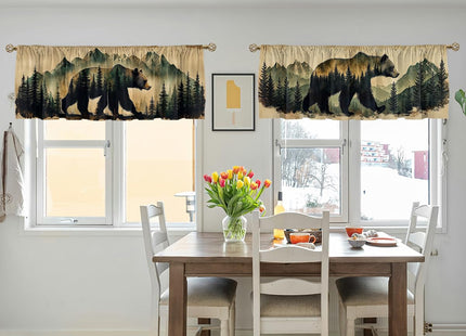 AWJJPO Bear Valance Curtain for Windows 2 Pack Paw Prints Mountain Rustic Forest Rod Pocket Decorative Window Valance for Kitchen Bathroom Bedroom Living Room 54 x 18 Inch