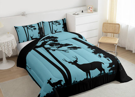 Erosebridal Deer Toddler Bedding Set Wild Animals Deer Comforter Set Western Rustic Cabin Down Comforter for Kids Teens Country Jungle Pine Tree Bed Set Bedroom Decor Natural Forest Decor